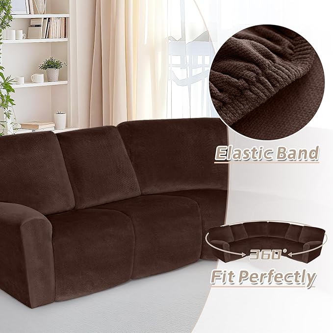 Arfntevss Sectional Recliner Couch Covers Velvet Corner Sectional Sofa Cover for Reclining Couch Stretch Soft L Shape Recliner Slipcover Thick U Shaped Washable Protector (5 Seat Cover, Dark Brown)