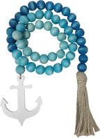 40" Handmade Farmhouse Bead Garland Wood with Tassel, Boho Chic Decorative String Beads Home Decor, Table Tiered Tray Country Wooden Accents