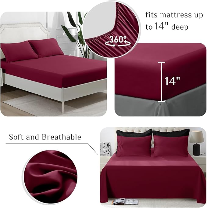 JOLLYVOGUE Twin XL Comforter Set, Ultra-Soft Bed in a Bag Twin XL Size 5 Pieces, Oeko-TEX Certified Bedding Set with Down Alternative Comforter, Sheets, Pillowcases & Shams, Burgundy & Black