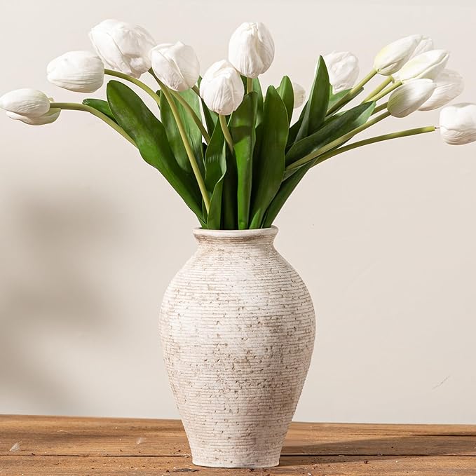 Ceramic Flower Vase Home Decor - Large Farmhouse Table Vases Rustic Vintage Living Room Kitchen Bedroom Decorations for House Book Shelf Office Coffee Desk Dining Fireplace (9" Retro)