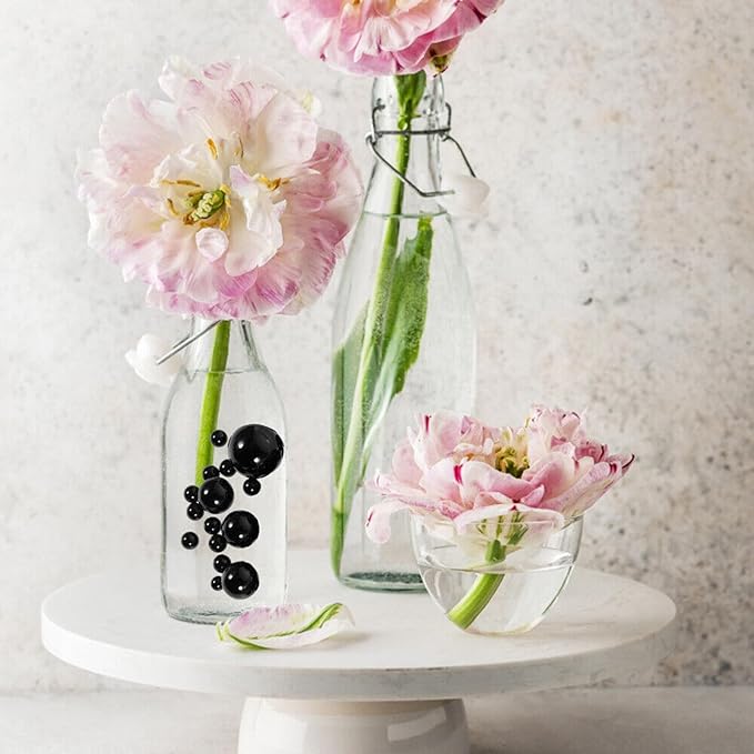 200 PCS Black Vase Fillers, Pearls Bead for Centerpieces Vases, 10/14/20 MM No Hole Beads, Fake Pearls for Wedding Birthday Anniversary Theme Party Table Centerpieces Decor