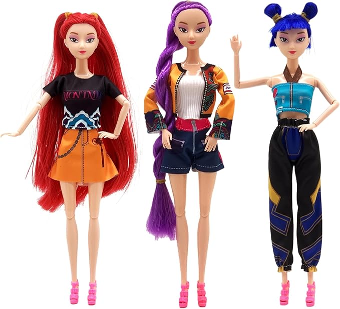 2025 New 11.5'' Demon Hunter Doll,Made to Move Demon Hunter Doll,Collectible Display Figure Dolls Set,Birthday Gifts for Kids Girls Fans (D-3pcs)