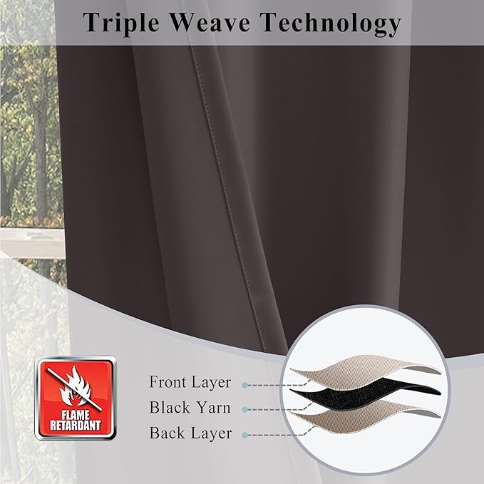 Fcosie Chocolate Fireproof Insulation Curtains for Kindergartens, Elderly Homes, Hospitals, Laboratory, Clinic | 80% Light Blocking Polyester Drapes with Antique Bronze Grommets, 66" Wx96 L, 2 Panels