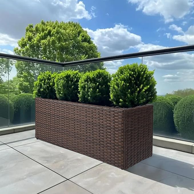 LEWIS&WAYNE Large Rectangular Block Planter Box Handmade Wicker Tall Planters for Outdoor Plants with Removable Liners Modern Planter for Indoor Outdoor Patio Deck - Brown, 36''x12''x16''
