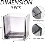 Square Flower Vases Set of 9, 3"x 3"x 3" Glass Vases for Centerpieces, Grey Vase for Flowers, Small Vase for Wedding, Party, Home Office Decoration