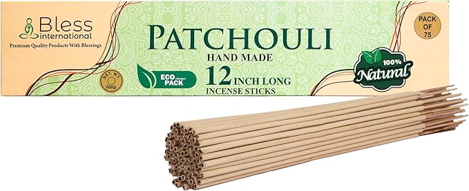 Bless-International-Patchouli 100%-Natural-Handmade-Incense-Sticks Organic-Chemicals-Free-for-Relaxation-Positivity-Yoga-Meditation 12-Inches-1-Hour-Plus-Burning-Time-150-Sticks-14-OZ