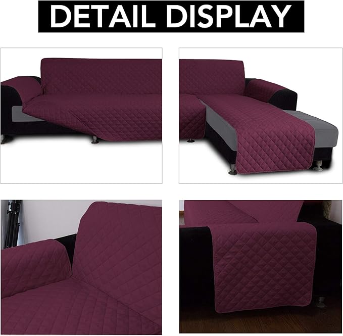 Easy-Going Sofa Slipcover L Shape Sofa Cover Sectional Couch Cover Chaise Lounge Slip Cover Reversible Sofa Cover Furniture Protector Cover for Pets Kids Children Dog Cat (X-Large,Wine/Wine)