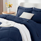 CozyLux Queen Comforter Set Navy Blue - Bed in a Bag Queen Size 7 Pieces, Luxury Soft Bed Set for All Seasons, Bedding Set with Down Alternative Comforter, Sheets, Pillowcases & Shams