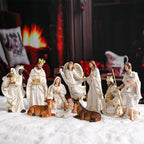 Nativity Set 8.3 Inch 11 PCS Large Christmas Village Nativity Scene Indoor Collectible Bulidings Nativity Sets & Figures Vintage Xmas Holiday Decorations Displays for Room Desktop Decor