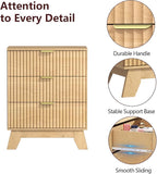 Fluted Dresser for Bedroom,3 Drawer Dresser for Closet,Storage Cabinet and Chest of Drawers with Gold Handle,TV Stand,Storage Organizer for Living Room,Hallway,Entryway,Nature Oak