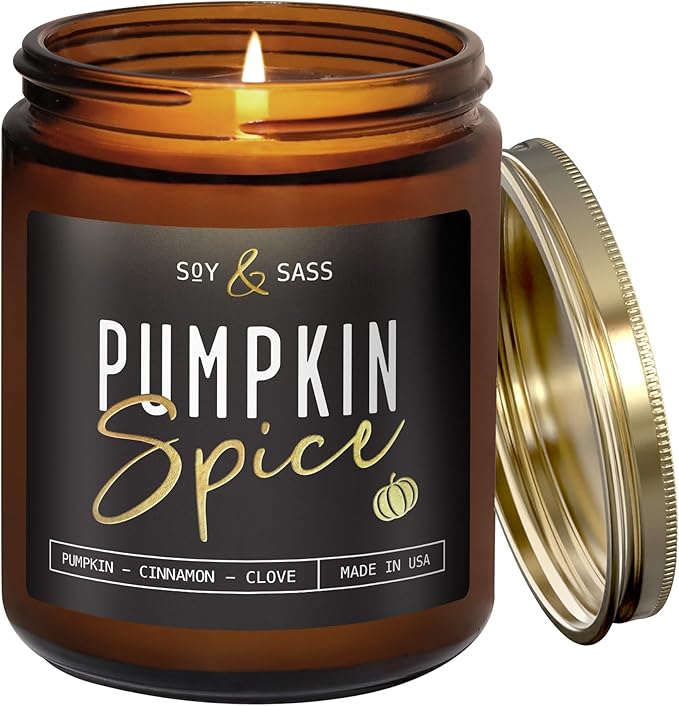 Pumpkin Spice Candle, Fall Candles - 'Pumpkin Spice' Pumpkin Candle I Infused w/Essential Oils I Autumn Scented Soy Candles for Home I Fall Home Décor I 9oz Reusable Jar, 50Hr Burn, Made in USA