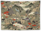 Asian Tapestry,Japanese Red Landscape Asian Watercolor Abstract Art Tapestry, Asian Japanese Wall Tapestry, Nature Landscape Tapestries for Bedroom Living Room Decor 60"x50"