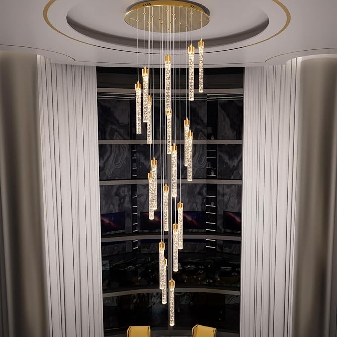 H125'' Modern Crystal Chandeliers for Entryway 18-Lights LED Dimmable Chandeliers Lighting Fixture Large Pendant Light for Staircaes Living Room Villa