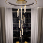 H125'' Modern Crystal Chandeliers for Entryway 18-Lights LED Dimmable Chandeliers Lighting Fixture Large Pendant Light for Staircaes Living Room Villa