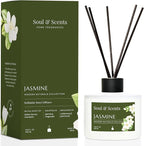Soul & Scents Reed Diffuser Set – Jasmine | 7.43 oz Refillable Scented Oil with 6 Fiber Sticks | Long-Lasting Home Fragrance & Air Freshener for Bedroom, Bathroom, Office | Gift & Décor Piece