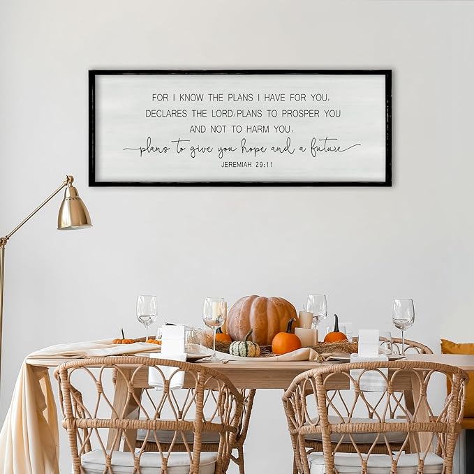 ZZJJHYWGQ Jeremiah 29:11 Bible Verse Inspirational Quote Wall Art, 32"×12" For I Know The Plans I Have For You Rustic Large Scripture Christian Sign, Motivational Religious Home Holy Catholic Office Decor (Black)