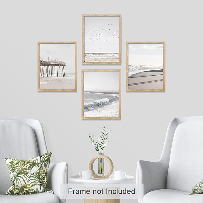 SIGNWIN Poster Bathroom Decor 8"x10"x 4, Wall Art Room Decor Multicolor for Living Room, Bedroom, Office White Minimalist California Ocean Beach Seashore Pier Nature Wilderness Realism Landscape