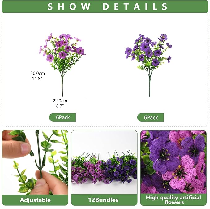 INQCMY Artificial Flowers for Outdoors Faux Plants Fake Flowers Spring Summer Decoration,12 Bundles Faux Silk Colorful Daisy Realistic UV Resistant for Outside Home Planter Window Porch Patio Yard