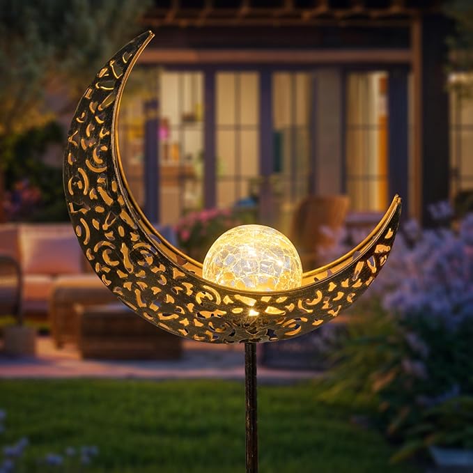 Homeimpro Moon Solar Lights Outdoor Garden Decor Gifts for Mom Women,Waterproof Stakes Yard Decorations for Lawn, Patio Accessories, Backyard Ornaments Birthday Gifts Mother Grandma (Bronze)