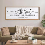 With God All Things are Possible Framed Wall Art, 40''×15'' Natural Religious Rustic Bible Verse for Christian God Jesus Christ Prayer, Holy Positive Horizontal Inspirational Catholic Scripture Decor