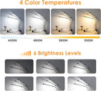 ShineTech 3-Head LED Desk Lamp with Clamp, Eye-Caring Clip-on Light for Home Office, 4 Color Modes & 6 Brightness Levels, 360° Flexible Gooseneck Desk Lights for Dorm Room, Reading, Nail, Black