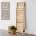 Room Divider with Shelves, Privacy Screen, Room Dividers and Folding Privacy Screens, 4 Panel Wood Temporary Wall Partition Separation Separator, Natural