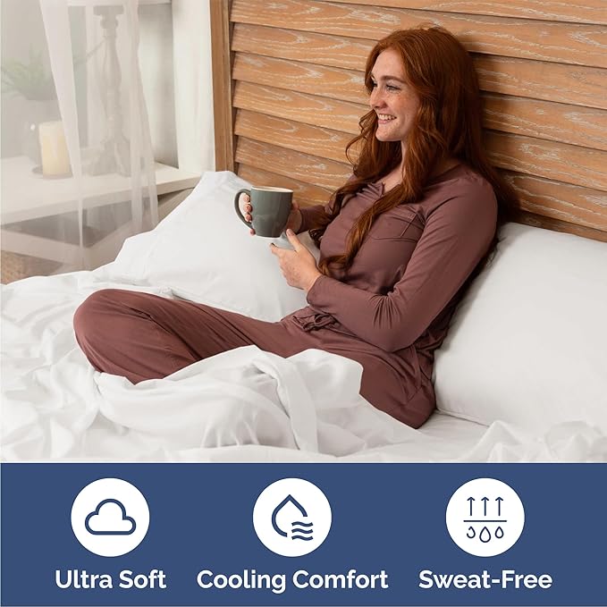 Split King Sheets Set 7 Piece - Includes 4 Pillowcases - Bed Sheets Split King - Soft Hotel Luxury Bedding - Cooling and Breathable - 1 Flat & 2 Fitted & 4 Pillowcases w/ Deep Pockets - Antique White