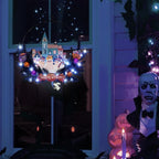 Lighted Halloween Wreaths for Front Door, Welcome Metal Wooden Door Wreath Decor Hanging Sign, 30 LED Lighted Wall Decor Battery Operated for Halloween Indoor Outdoor (Ghost)