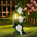 Solar Garden Three Gnome Statue Stacked Flocked with LED Light, Outdoor Waterproof Lawn Ornament Decor for Patio Lawn Yard Pathway Gift Idea for Women Mom Mothers Day