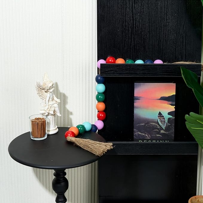 OMISHE Extra Large Wood Bead Garland Colorful with 1.6" Diameter Wooden Beads and Tassels, 41" Long Rustic Farmhouse Country Decorative Beads for Home Tiered Tray Decor, Colorful