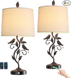 27" Set of 2 Touch Farmhouse Table Lamps for Living Room with 3-Way Dimmable 2 USB Ports, Vintage Rustic Iron Leaf Nightstand Lamp for Bedroom, LED Bulb Included (‎Bronze)