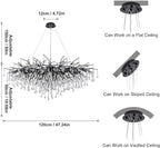 Black Chandelier for Dining Room,L47.24in Rectangular Modern Chandeliers Raindrop Light,Tree Branch Chandelier Light Fixture for Kitchen Island,Entryway 13-Light