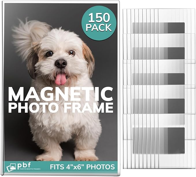 PBF 4x6 Magnetic Picture Frames for Refrigerator | Clear Acrylic Frames | Photo Holders for Fridge, Locker, Photo Board, Art Display, Sign Holder (150-Pack)