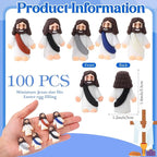 Bememo 100 Pcs Jesus Toys Original Design Mini Rubber Little Jesus Figurine to Hide and Seek Religious Party Favors Sunday School Craft Baptism Gifts for Easter Egg Stuffers (Dark Color)