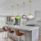 Modern Clear Glass Pendant Light Fixtures, Mid Century Pendant Lights for Kitchen Island, 9.8" Gold Adjustable Height Ceiling Hanging Light Fixtures for Dining Room Entryway Bedroom Foyer Hallway