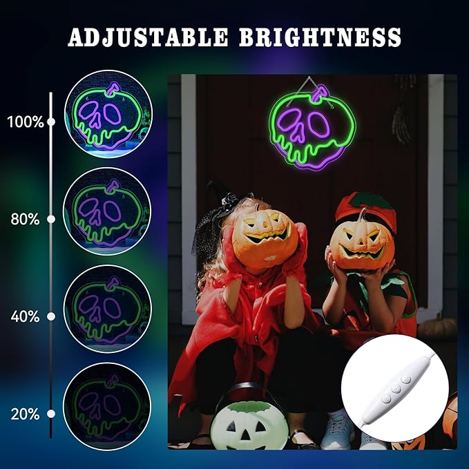 WLHOPE Halloween Neon Sign Dimmable Skull Apple Neon Signs for Wall Decor Halloween Led Lights Decor USB Connectivity Apple Led Lights Light Up Signs for Bedroom Bar Man Cave Club Pub Shops Halloween Party Decoration 12.6x12.6in