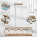 XINGQI Kitchen Island Chandelier for Dining Room Modern Farmhouse Rectangle Pendant Lighting Fixture Vintage Linear Hanging 4-Light Rustic Living Room, Antique Brushed Nickel and Wood Grain Finish