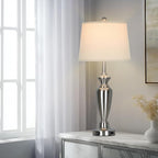 30" Tall Silver Table Lamps Set of 2 for Living Room, 3-Way Dimmable Touch Control Bedside Lamps for Bedroom Nightstand with USB A+C Ports & AC Outlet (2 LED Bulbs Included)