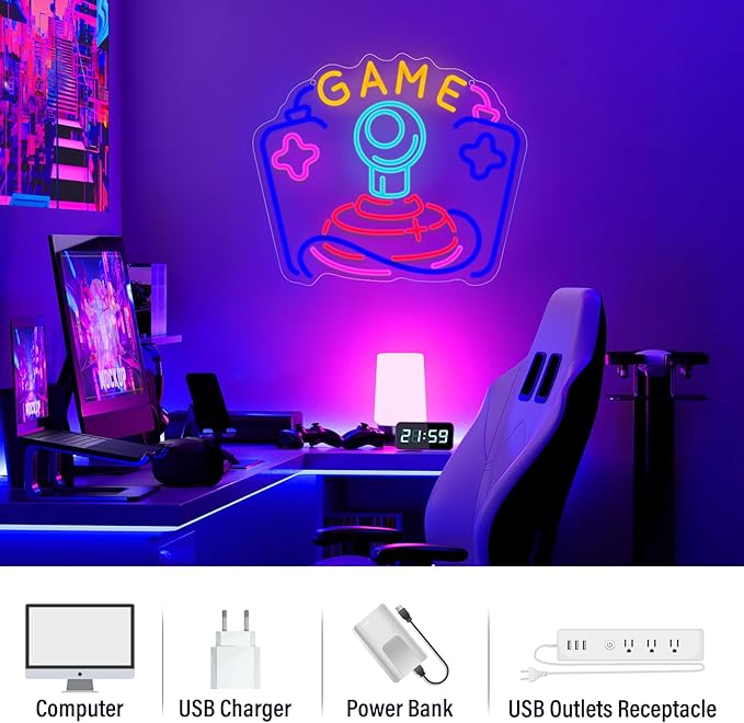 Gamer Joystick Neon Sign, Wootfairy Led Neon Signs for Game Room Wall Decor, Dimmable Neon Light for Boys Room Decor, Colorful Light Up Signs for Man Cave & Bedroom, Gamer Gifts for Teens, Boys, Kids