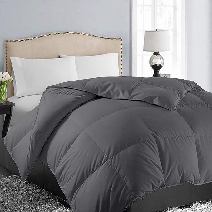 EASELAND Oversized King Down Alternative Comforter - Quilted Duvet Insert for All Seasons, Soft Lightweight with Corner Tabs, Summer Winter Warm Bedding, Dark Grey 98x116 Inches