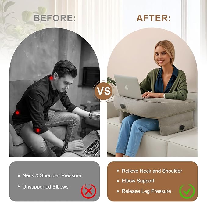 Luxspire Reading Pillow for Gaming, Extra Large Reading Pillows for Sitting in Bed Adult, Inflatable Portable Gaming Pillow, Lap Desk Pillow for Playing Steam Deck Switch, Gray