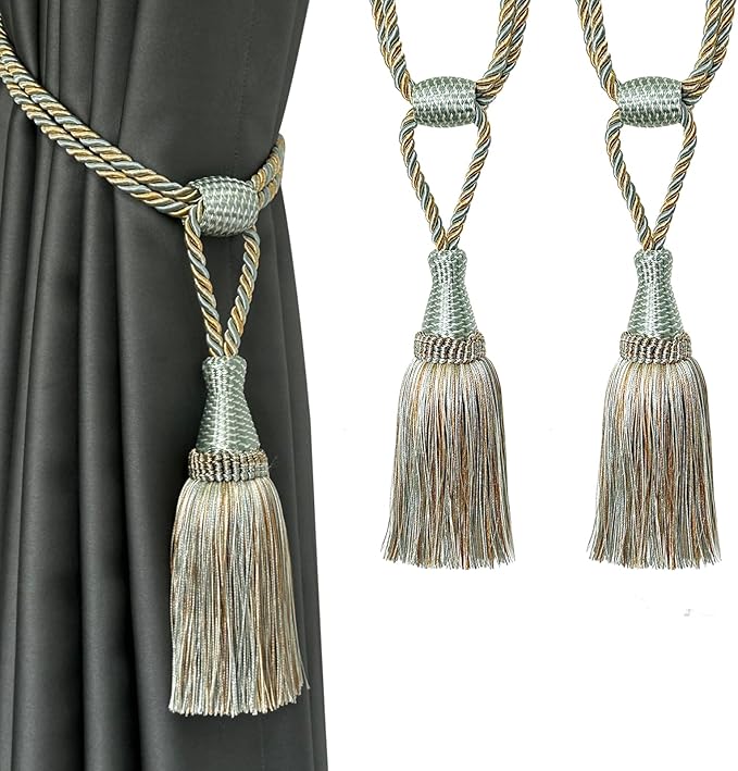 Fenghuangwu Curtain Tiebacks Handmade Elegant Curtain Tie Backs Holdbacks with Tassel for Home Office Decor 2 Pack - Blue