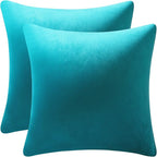 Turquoise Throw Pillow Covers 2 Pack 20 x 20 Inch Cozy Soft Velvet Square Decorative Pillow Cases, Lumbar Toss Pillow Shams, Euro Cushion Covers for Farmhouse, Couch, Sofa, Bed