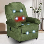 KCREAM Green Massage Recliner Chair, Small Recliners for Small Spaces, Overstuffed Recliners Living Room Chairs for Adults Fabric Manual Recliner Chairs with Heating Single Sofa Chair