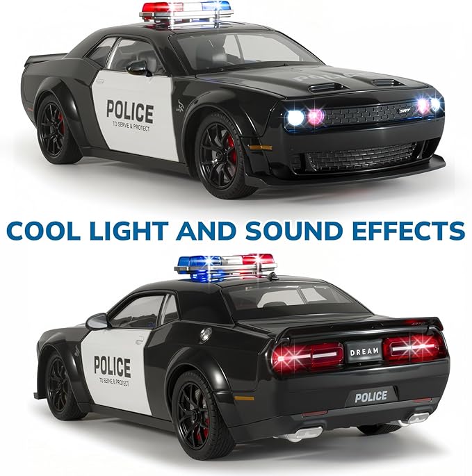 Police Cars for Kids Ages 3-5,1/24 Diecast Cars Hellcat Toy Car Collectibles Model Kit with Pull Back,Hell Cat Toy Police Car with Lights and Siren for Kids 3+ Year Olds