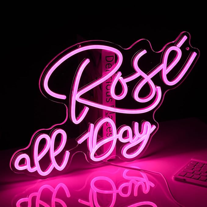 Rose All Day Neon Sign LED Pink Rose Neon Light For Wall Decor Dimmable USB Words Light Up Sign for Bedroom Wedding Party Atmosphere Decor Lovers Gift(12.2 * 16.1 In)