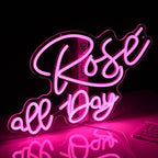 Rose All Day Neon Sign LED Pink Rose Neon Light For Wall Decor Dimmable USB Words Light Up Sign for Bedroom Wedding Party Atmosphere Decor Lovers Gift(12.2 * 16.1 In)