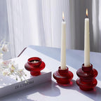 VOHO Vintage Red Candlestick Holders for Christmas Decorations, 6pcs Stackable Candle Stick Candle Holder for Valentines Day Decoration, Ribbed Taper Candle Holders for Candlesticks & Tea Lights