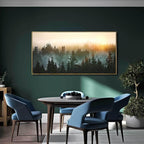 Living Room Wall Art Sunrise Misty Forest 24"x48" Modern Home Wall Decor Plants Wall Decorations Framed Artwork for Bedroom Dining Room Office Hotel