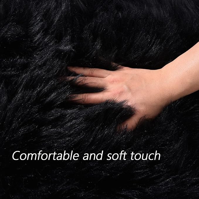 Latepis Black Runner Bedside Rug 2x6 Area Faux Sheepskin Fur Rug Washable Fluffy Rugs for Bedroom Fuzzy Rugs for Living Room Sofa Floor Cushion Luxury Home Decor